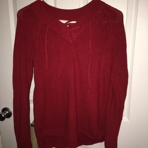 Dark red lace up sweater